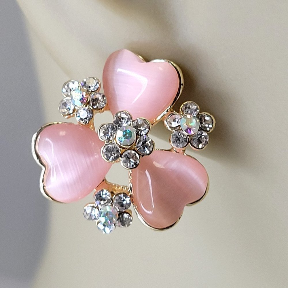 Pink Enamel Flower Small Earrings